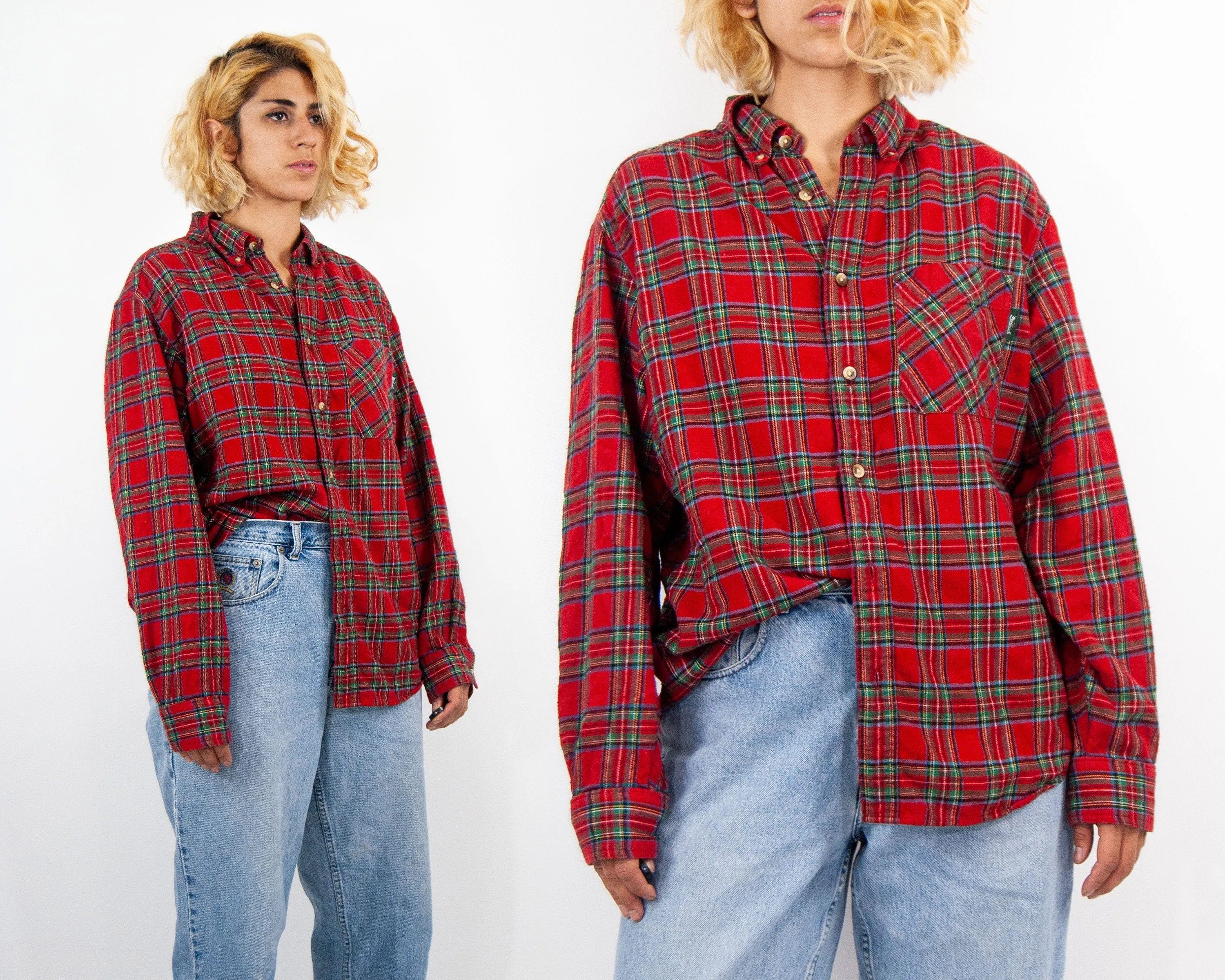 00's Red and Green Plaid Flannel Button Up by Tall Pines by Woolrich