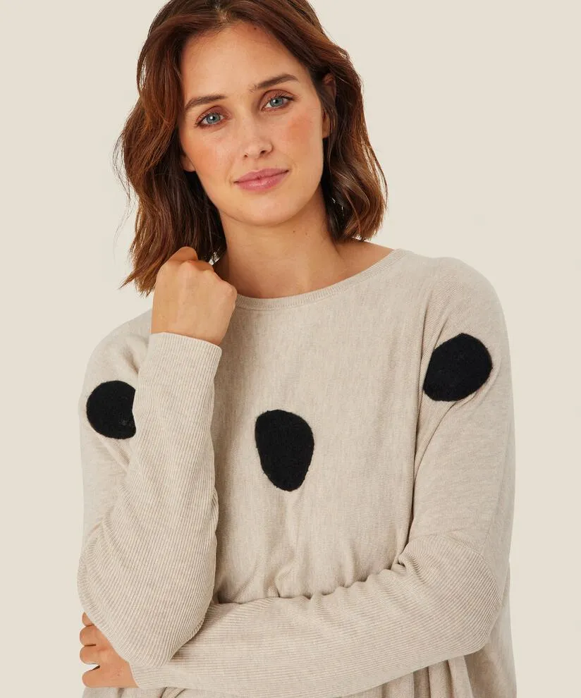 1008636 MaFanasi Polka Dot Sweater - Light Beige Melange