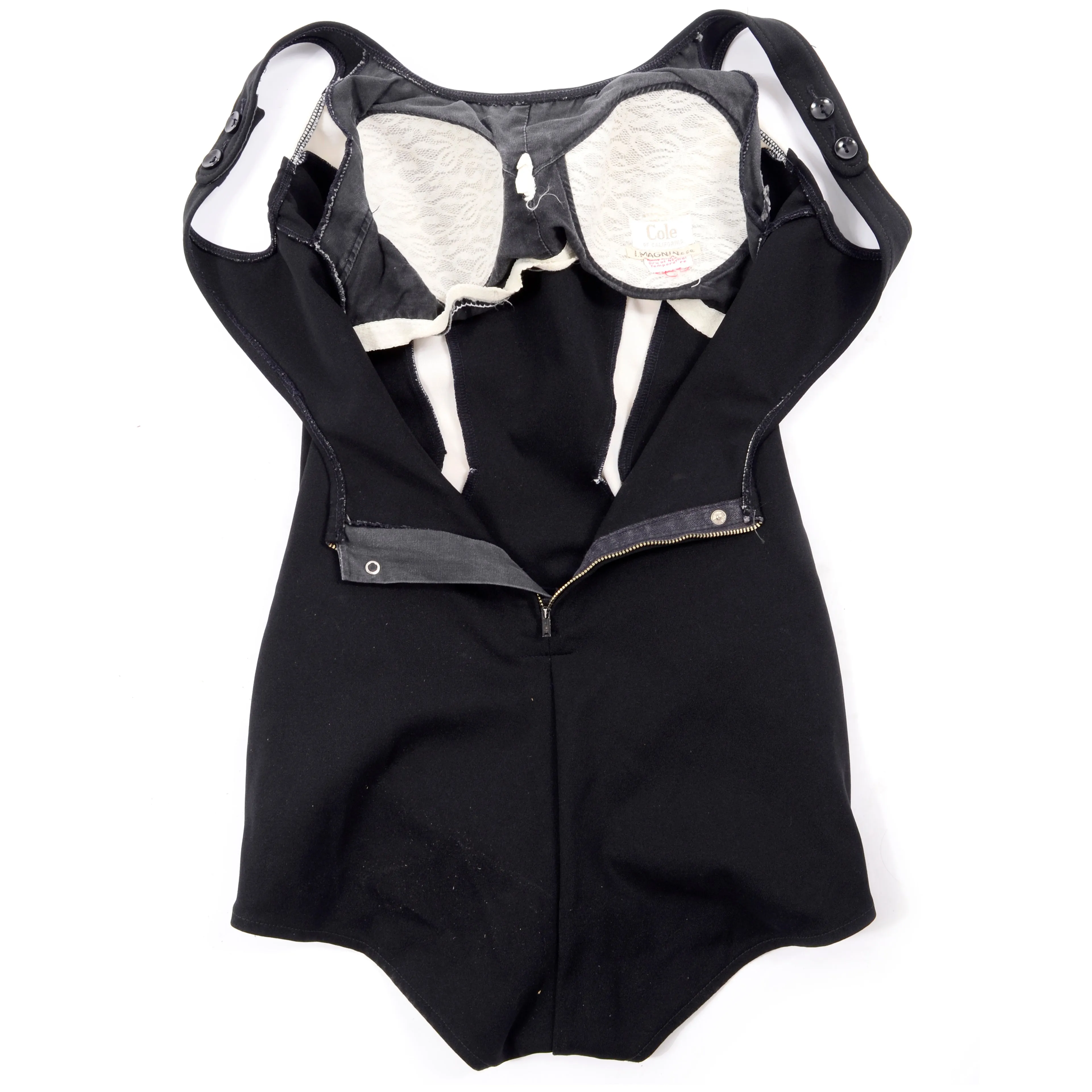 1950s Cole of California Black & White Vintage One Piece Swimsuit