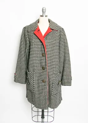 1960s Coat Black White Houndstooth Plaid Wool Large