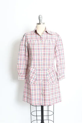 1970s Dress Plaid Cotton Shirtfront XS