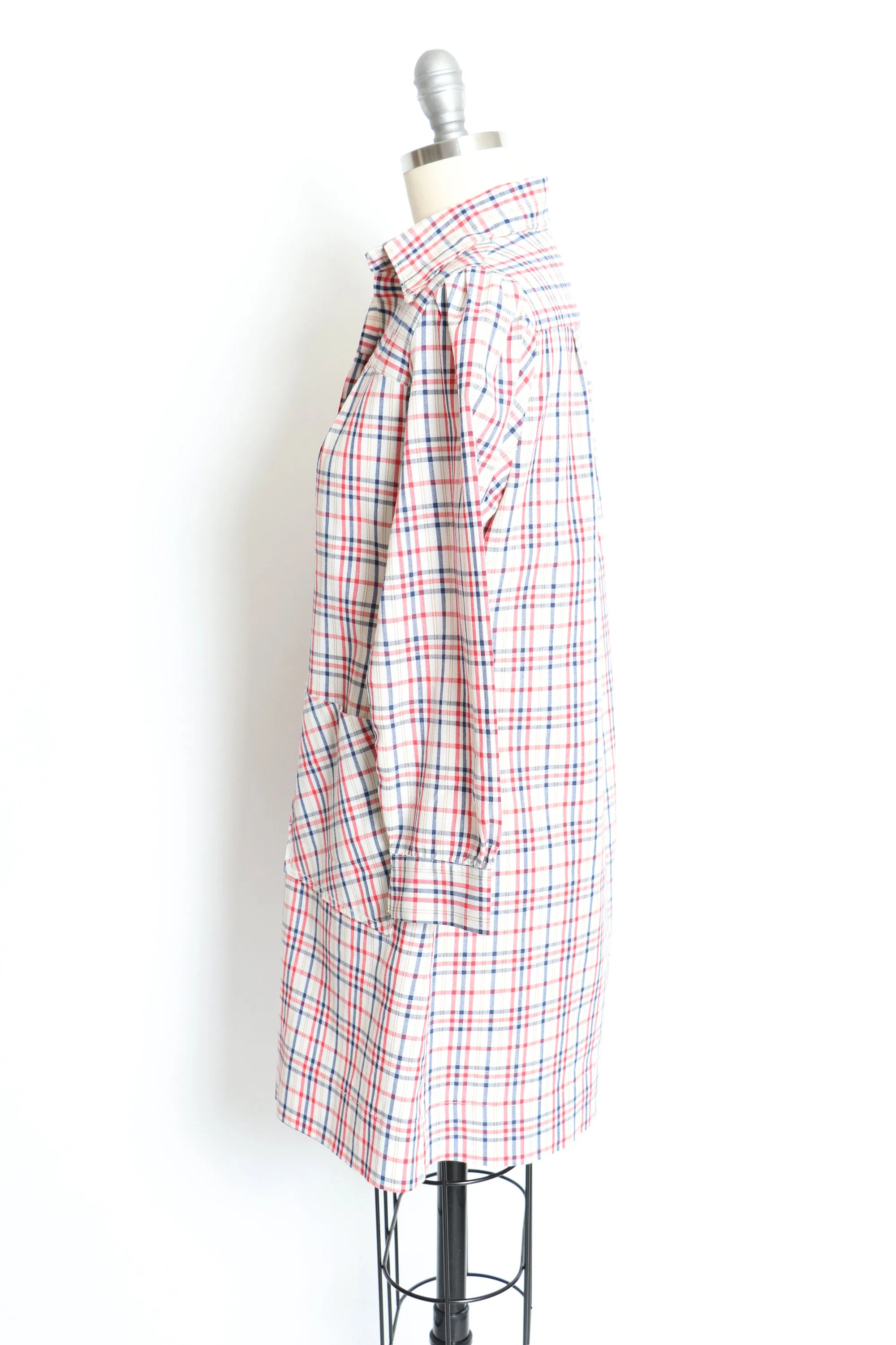 1970s Dress Plaid Cotton Shirtfront XS