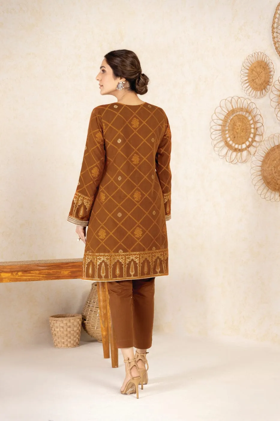 2 Pc Printed Jacquard Suit With Cambric Trouser