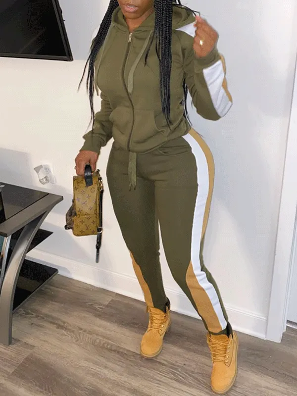 2 Pieces Plus Size Long Sleeve Hooded Pants Set