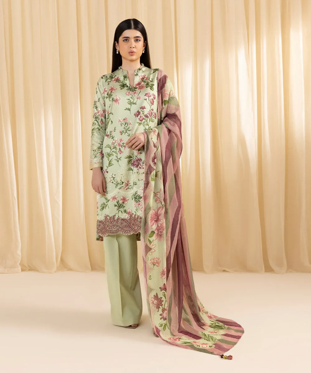 3 Piece -  Embroidered Satin Suit