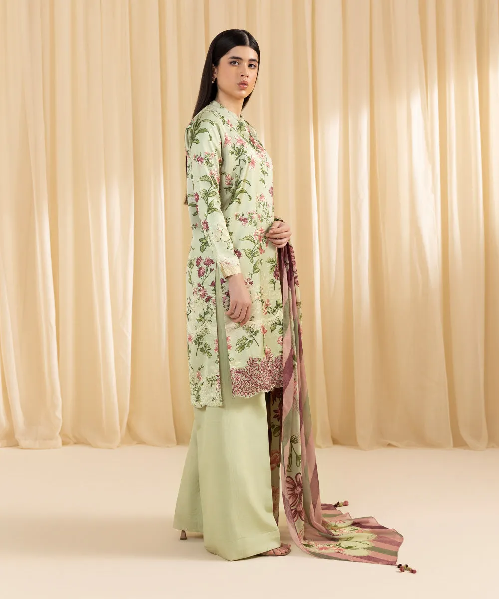 3 Piece -  Embroidered Satin Suit