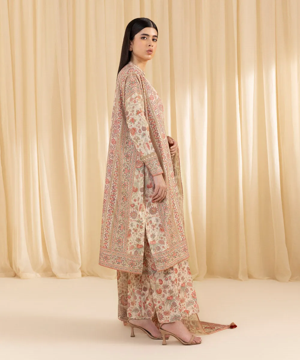 3 Piece -  Printed Silk Suit