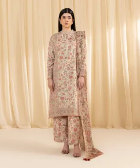 3 Piece -  Printed Silk Suit