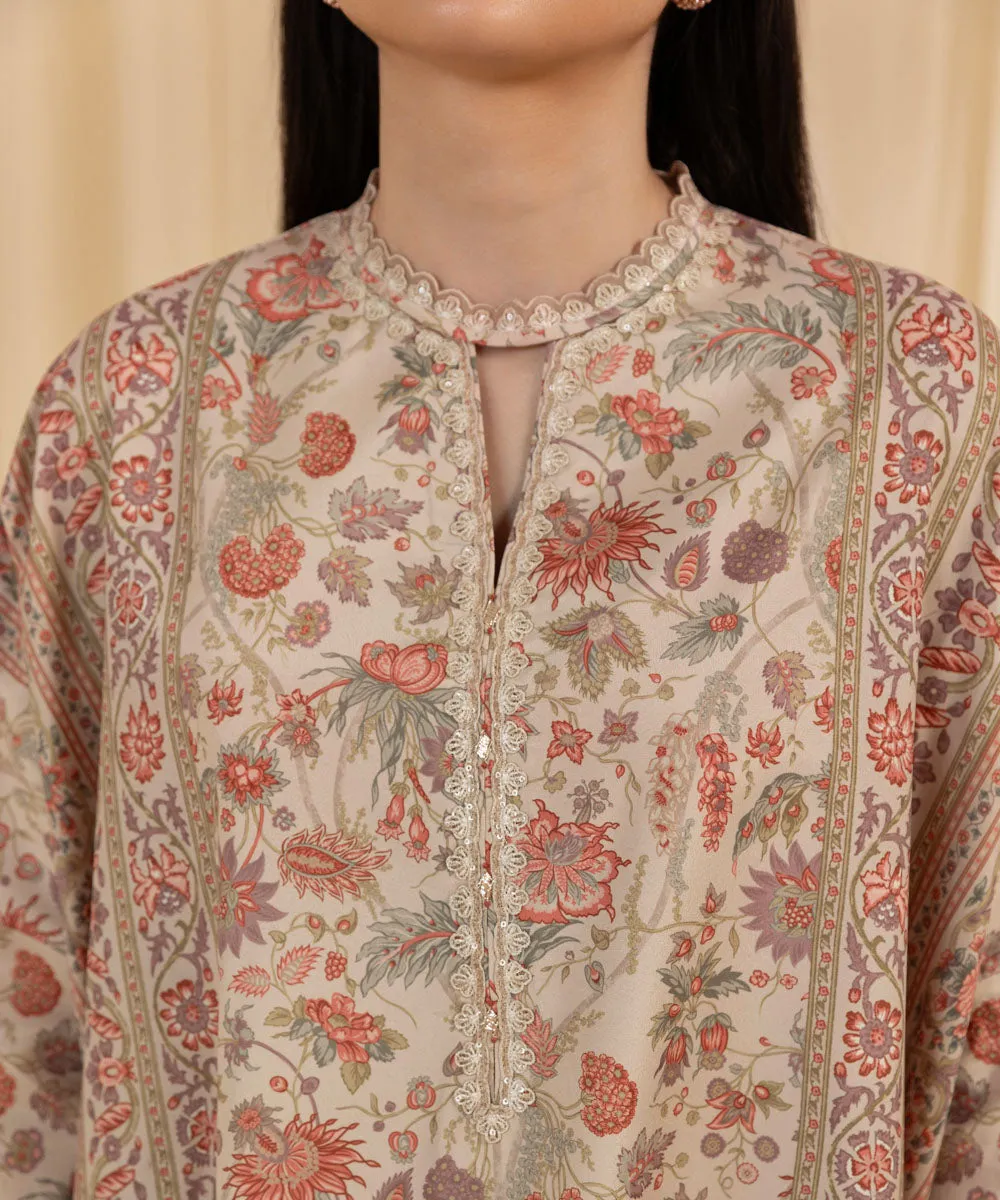 3 Piece -  Printed Silk Suit