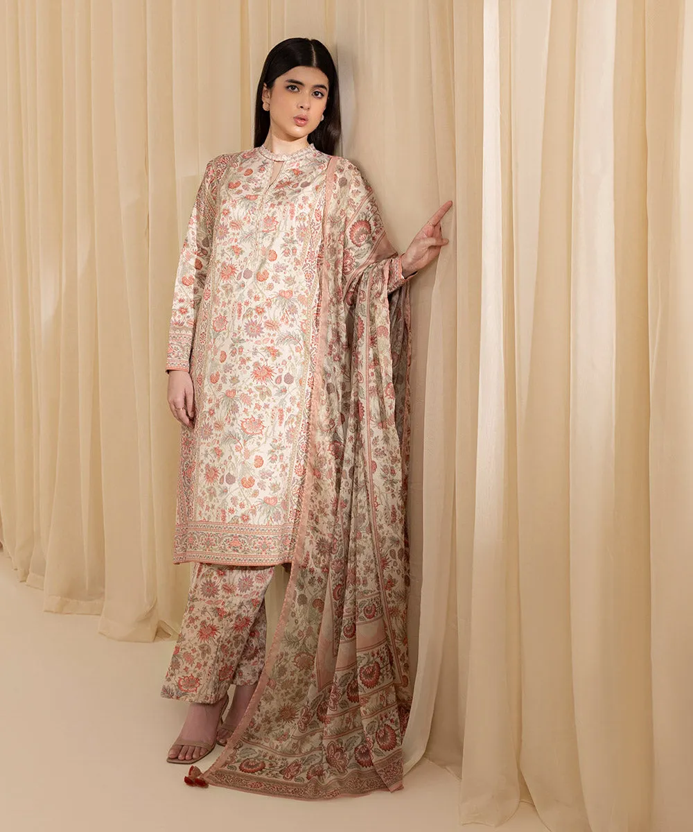 3 Piece -  Printed Silk Suit