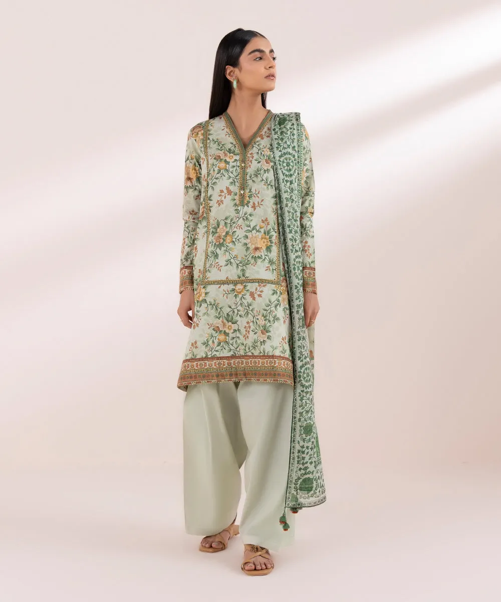 3 Piece - Printed Zari Lawn Suit