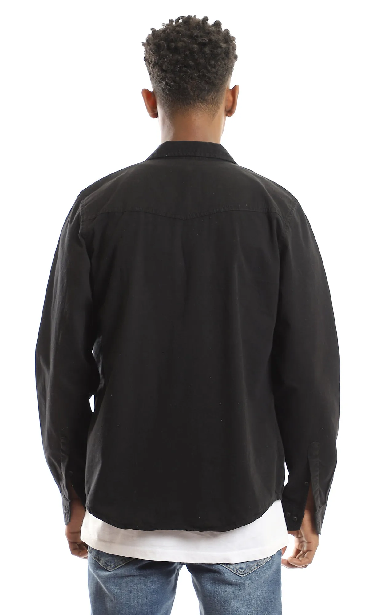 56345 Front Patched Pockets Black Long Sleeves Shirt