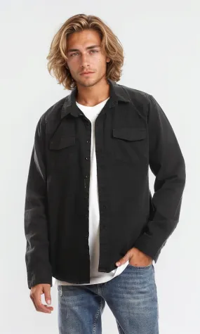 56345 Front Patched Pockets Black Long Sleeves Shirt