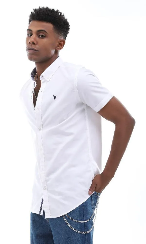 57867 Simple Plain Short Sleeves White Shirt