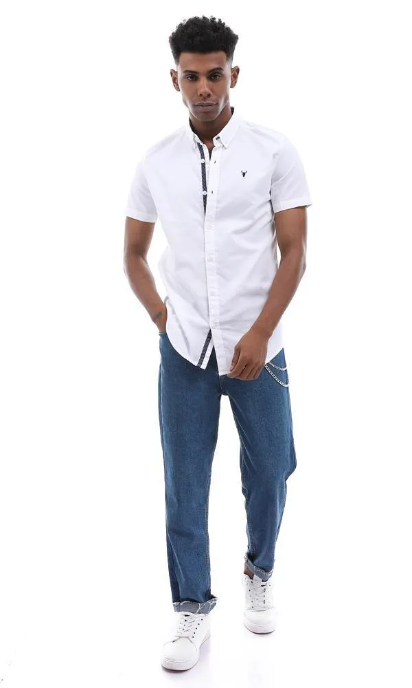 57867 Simple Plain Short Sleeves White Shirt