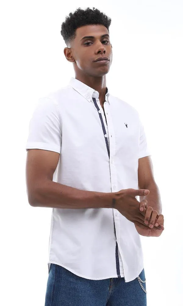 57867 Simple Plain Short Sleeves White Shirt