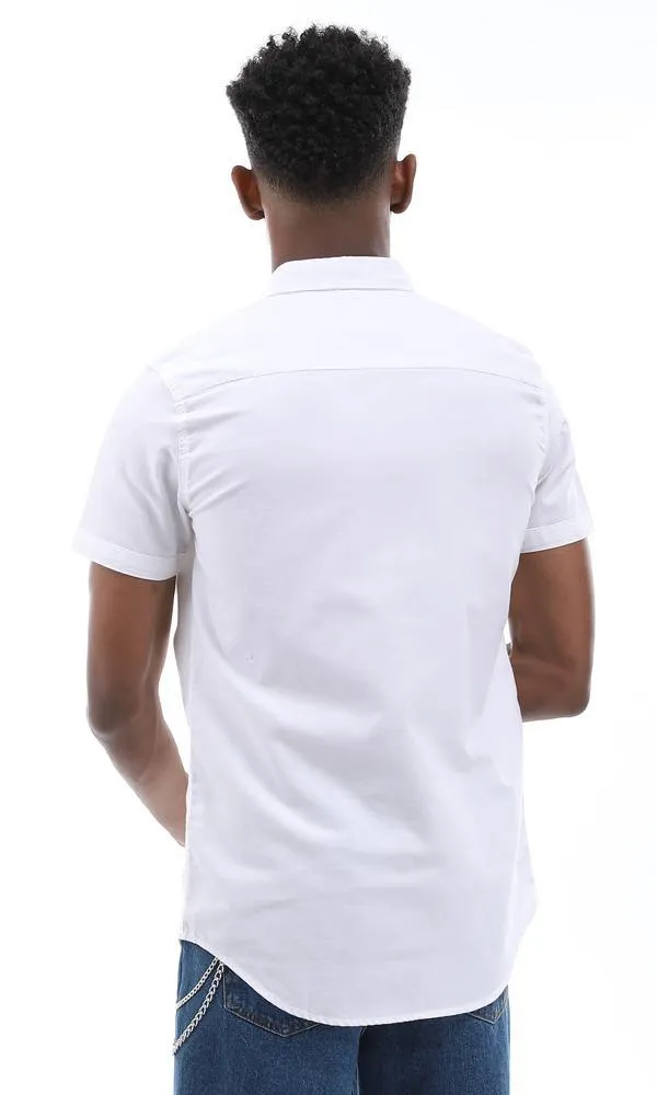 57867 Simple Plain Short Sleeves White Shirt