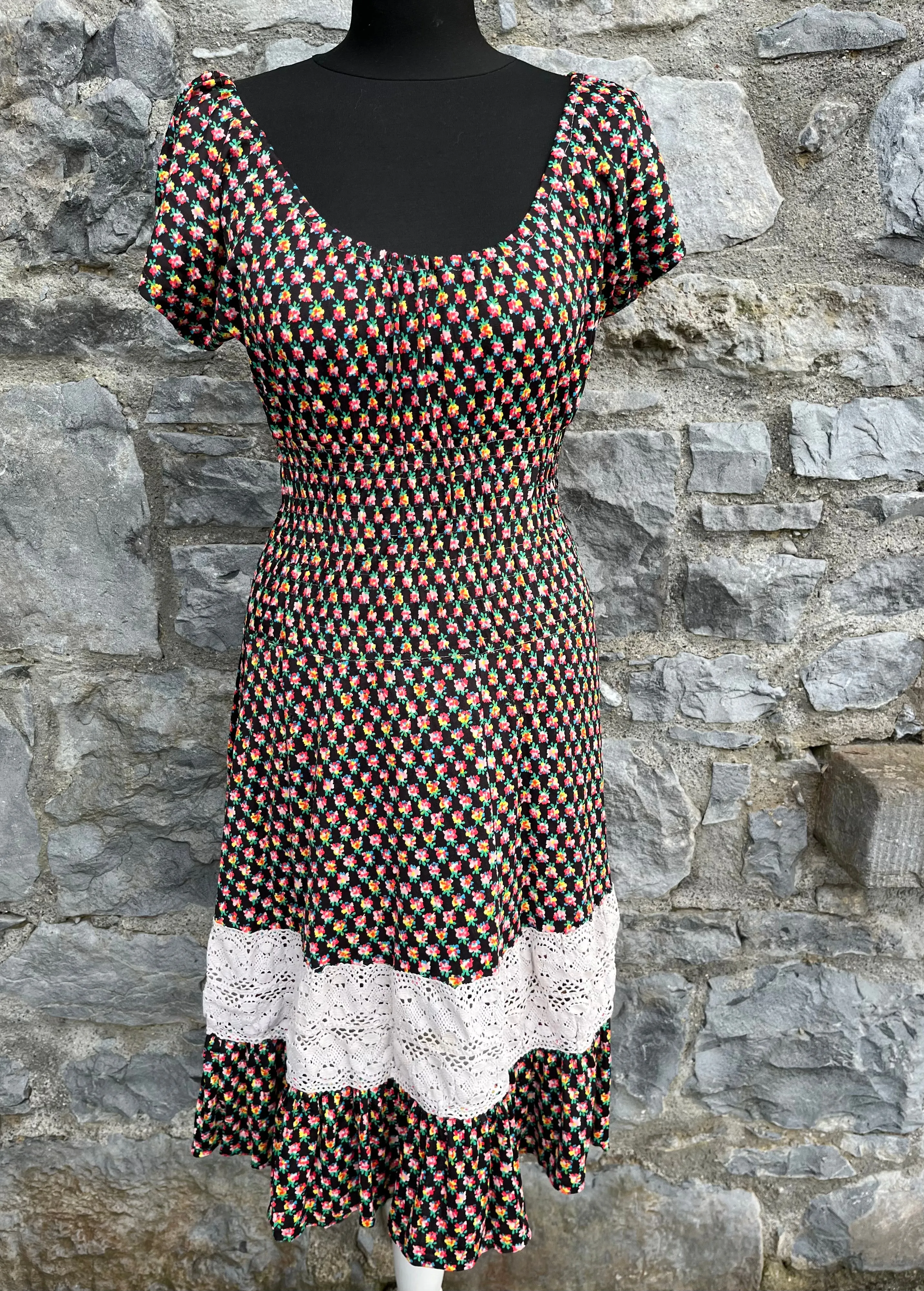 80s brown floral dress uk 10-12