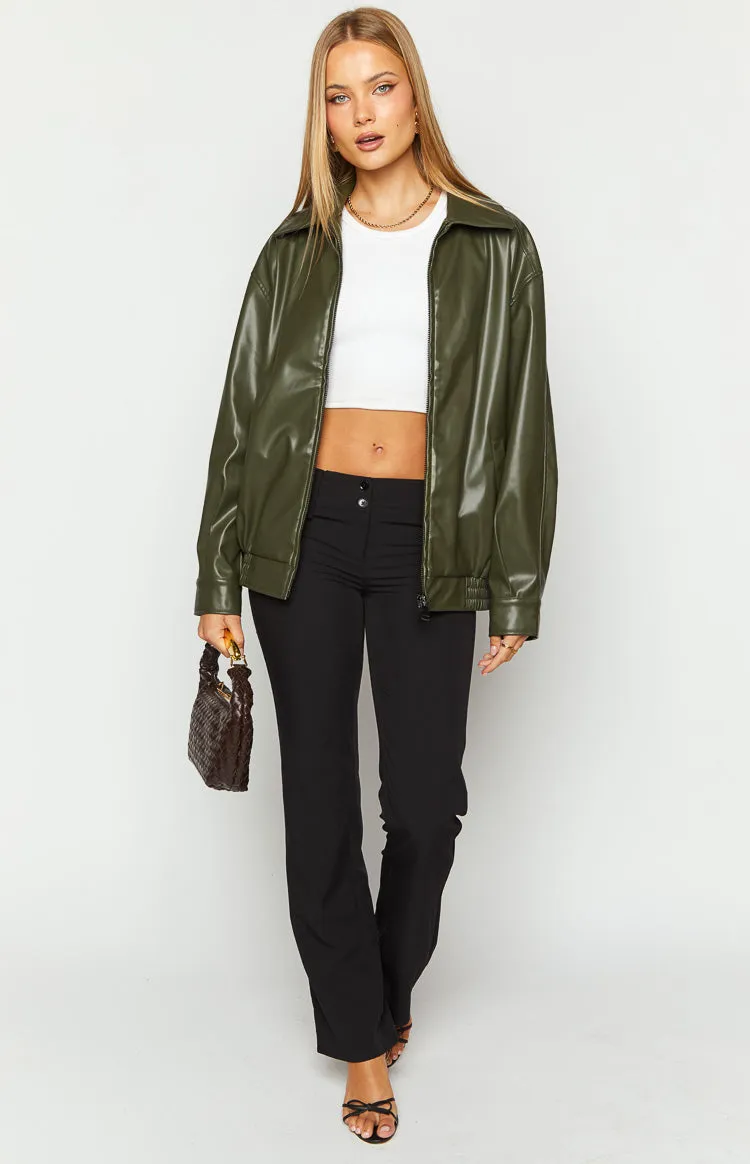 Abbi PU Olive Bomber Jacket