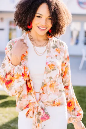 According To Me Peach Orange Floral Kimono