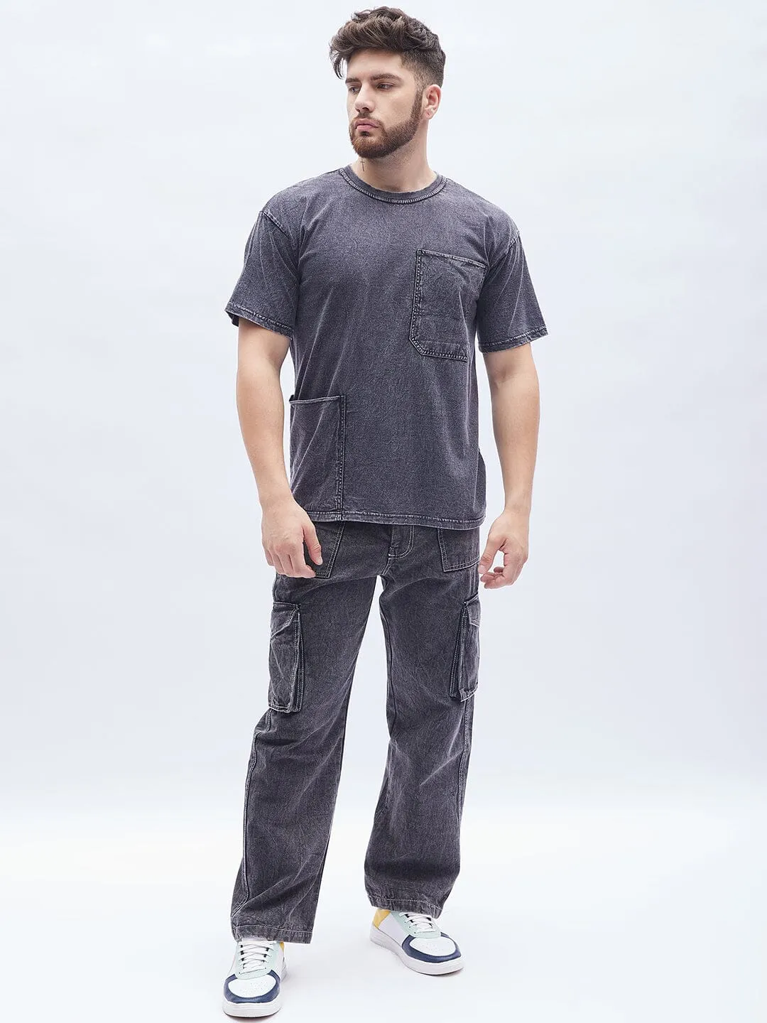 Acid Washed Carpenter Oversized Tshirt and Pants Clothing Set