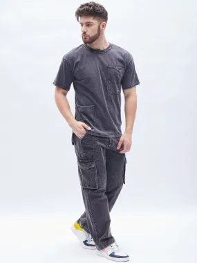 Acid Washed Carpenter Oversized Tshirt and Pants Clothing Set