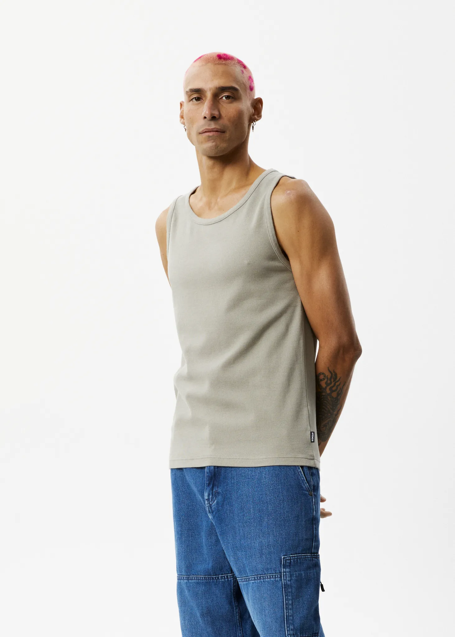 AFENDS Mens Paramount - Ribbed Singlet - Olive