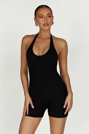 Aitana Halter Neck Knit Playsuit - Black