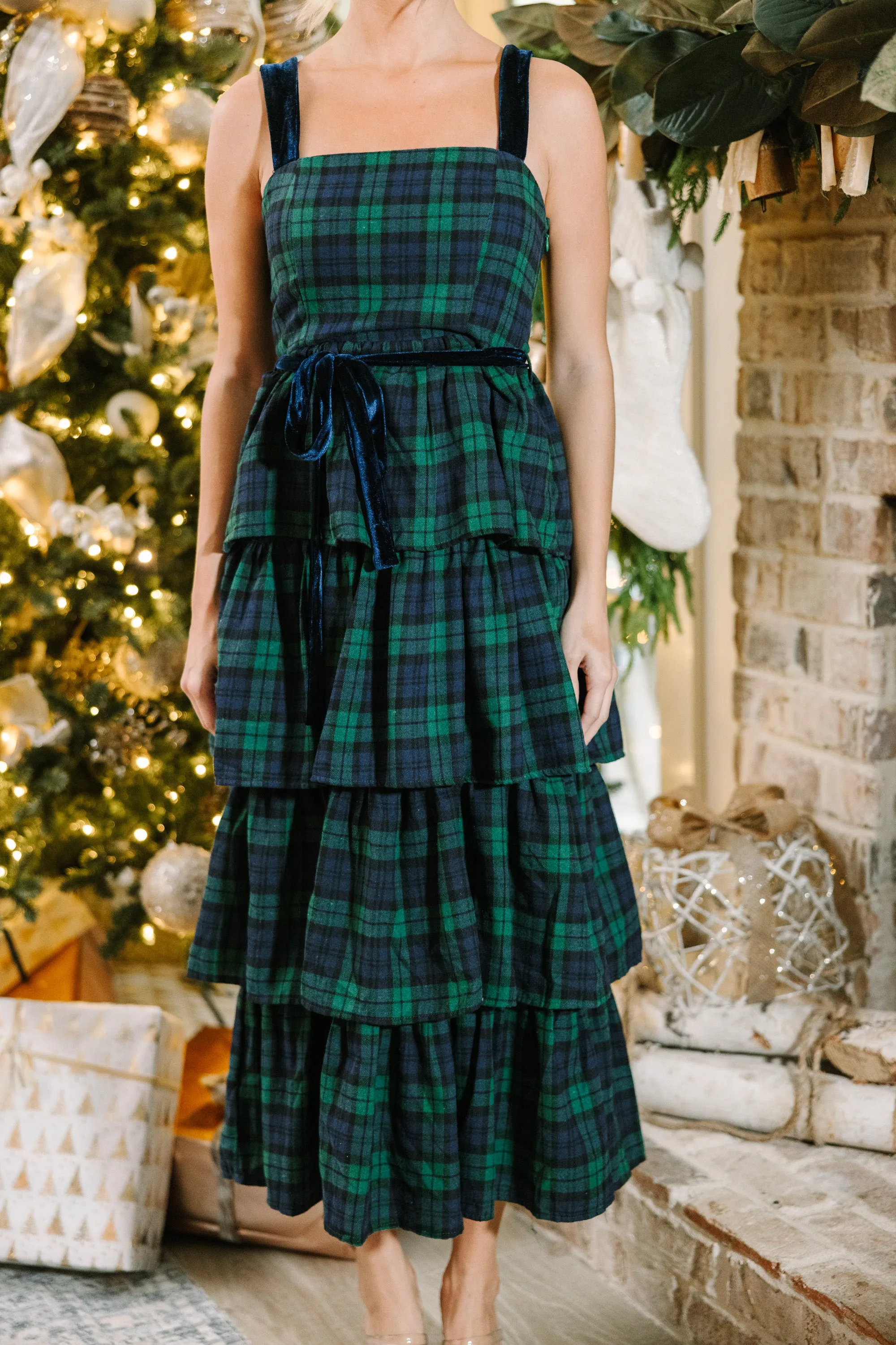 All For You Green Plaid Midi Dress