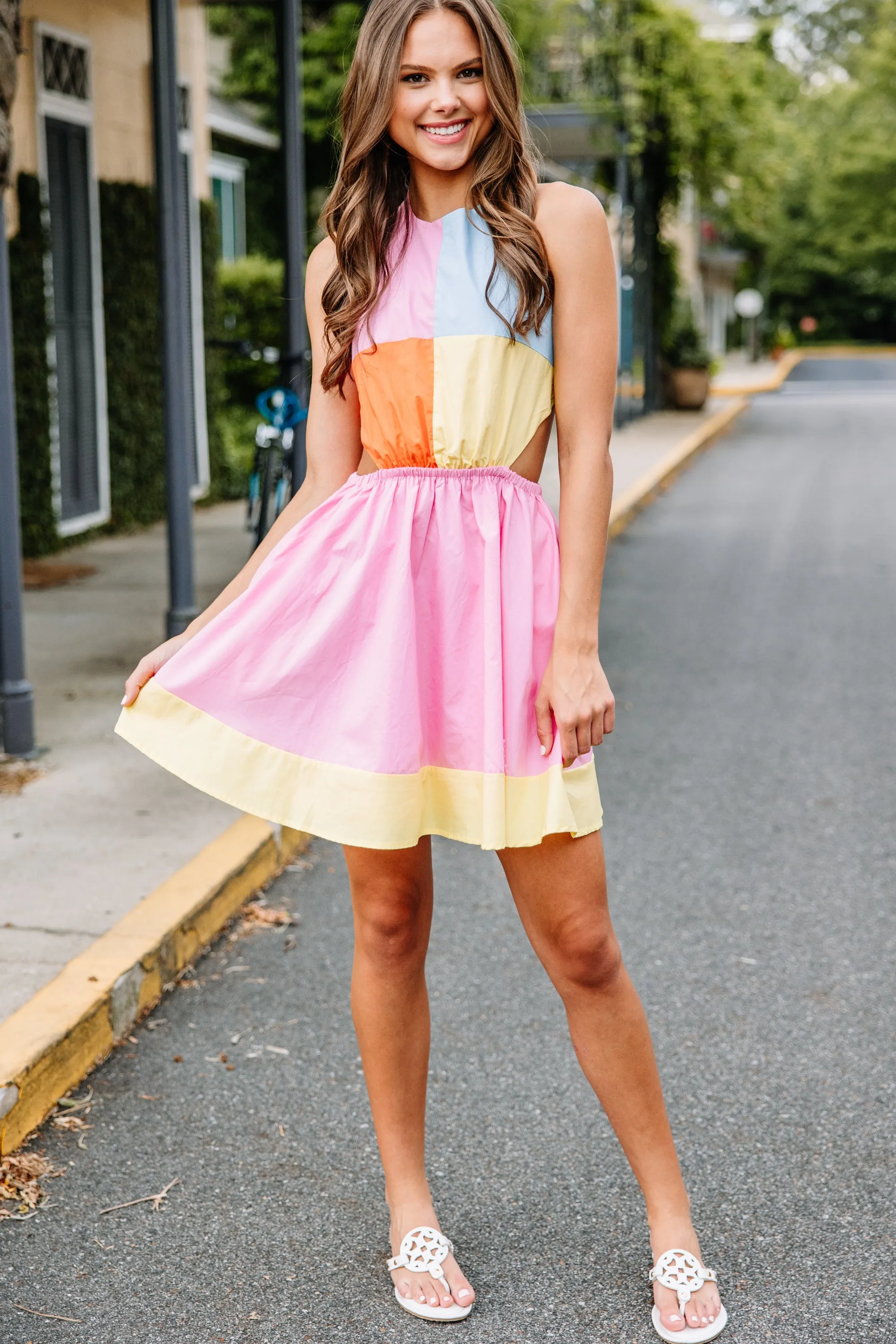 All In A Day Pink Colorblock Sun Dress