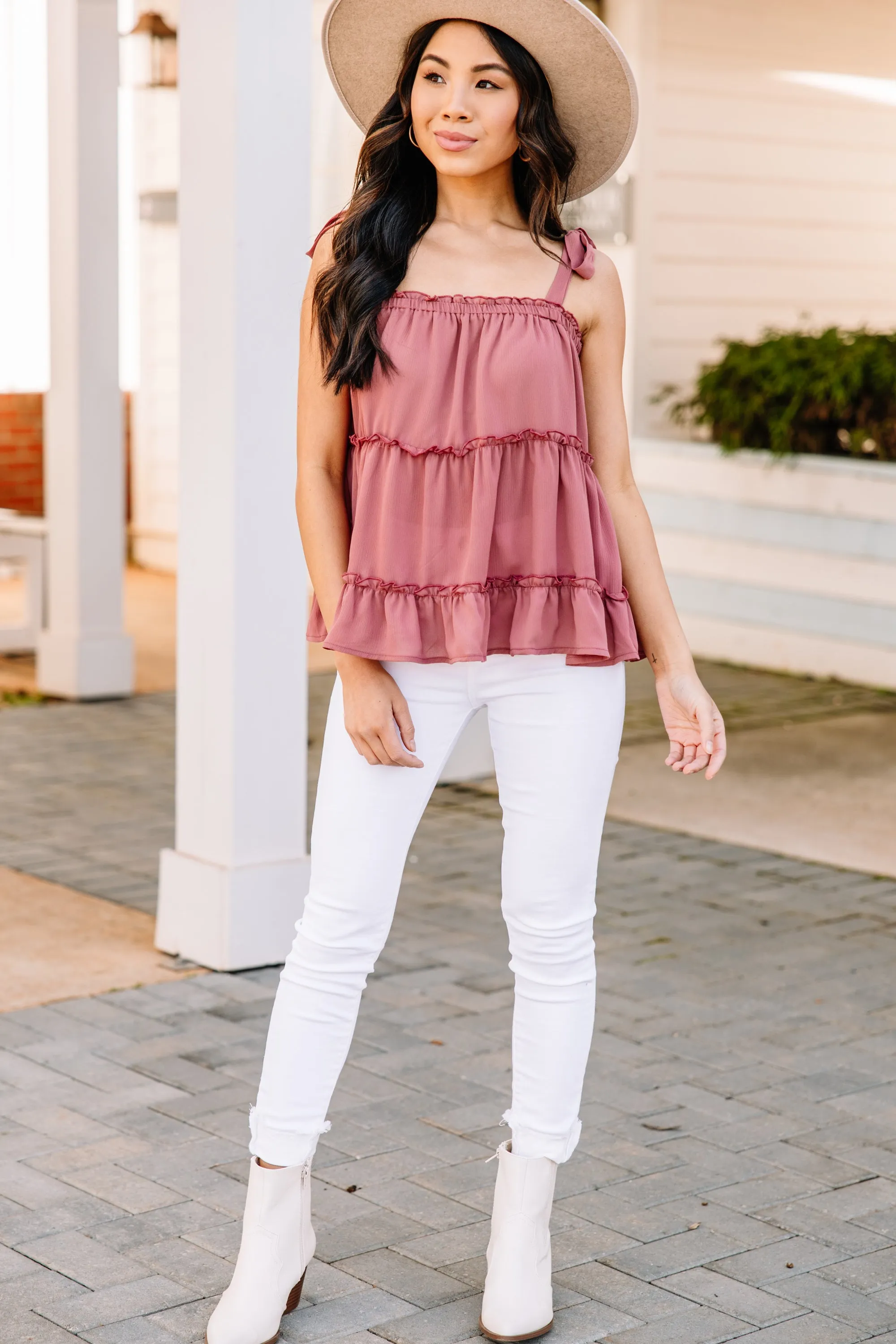 All I've Dreamed Of Mauve Pink Ruffled Tank