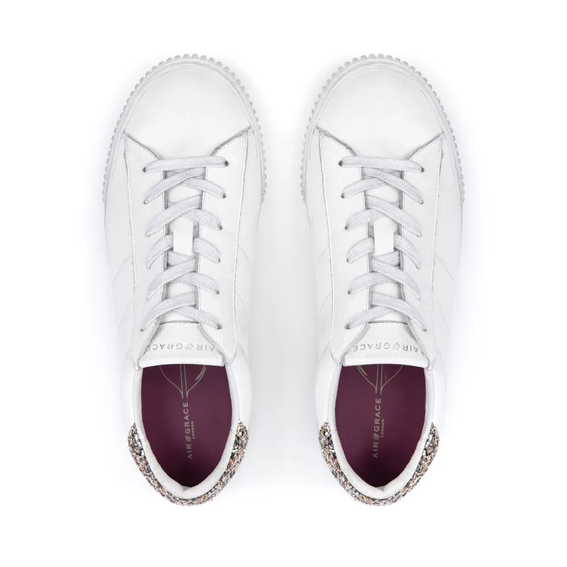 Amie: Vintage White & Silver Glitter Trainers