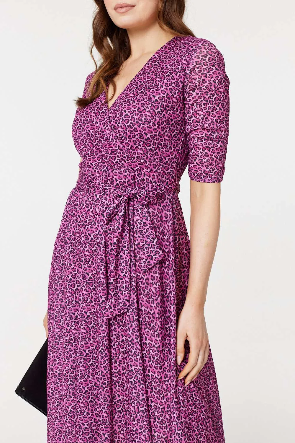 Animal Print Tie Waist Midi Dress