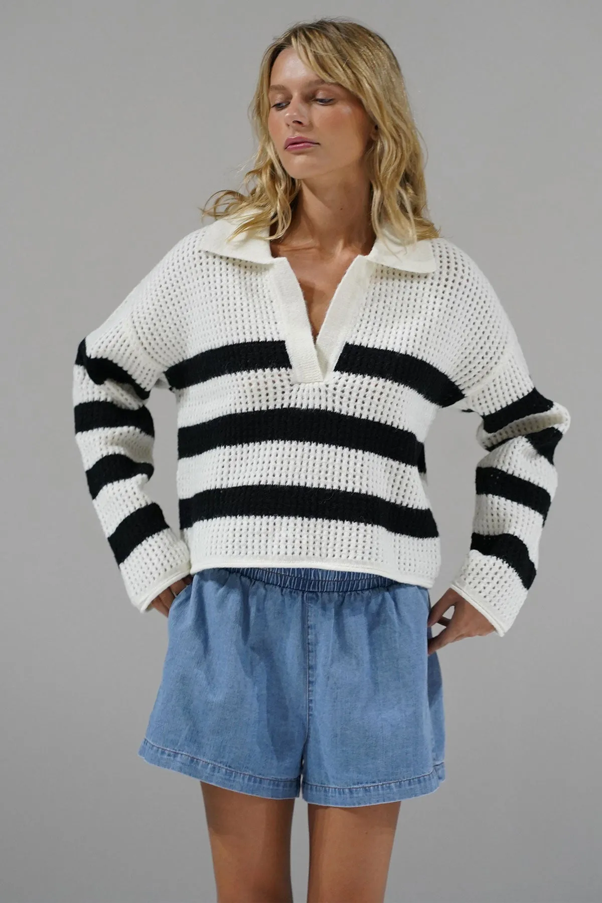 Ari Stripe Sweater - Ivory Black Stripe