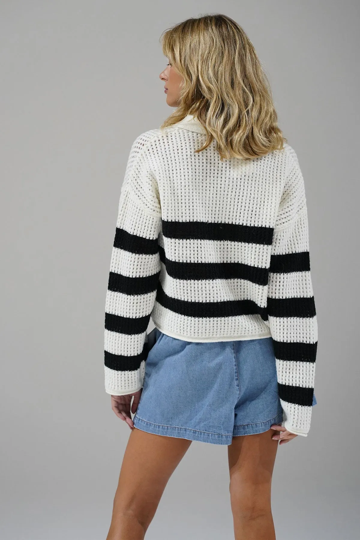 Ari Stripe Sweater - Ivory Black Stripe