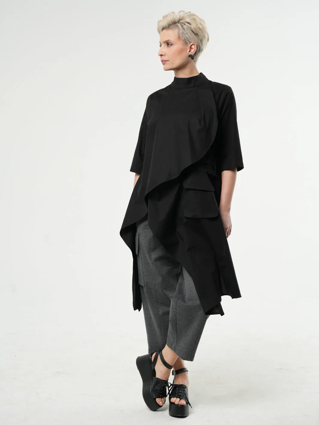 Asymmetric Tunic Shirt In Black