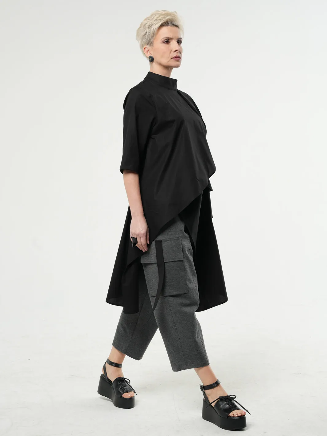 Asymmetric Tunic Shirt In Black