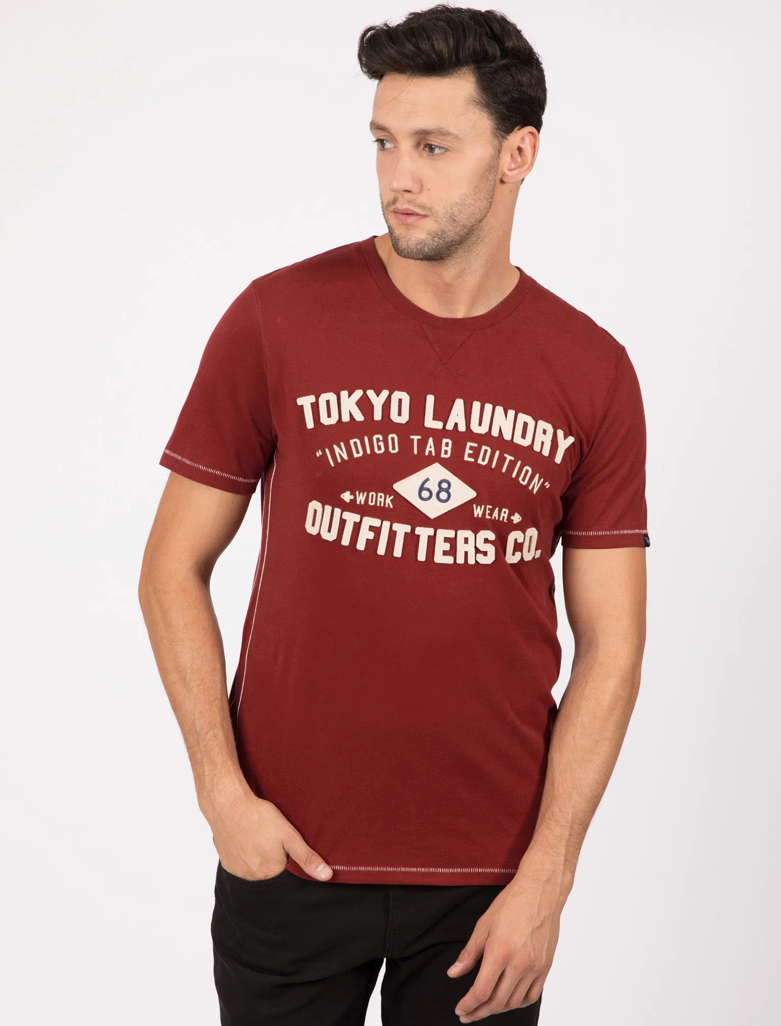 Athensburg Applique Cotton T-Shirt In Tibetan Red - Tokyo Laundry