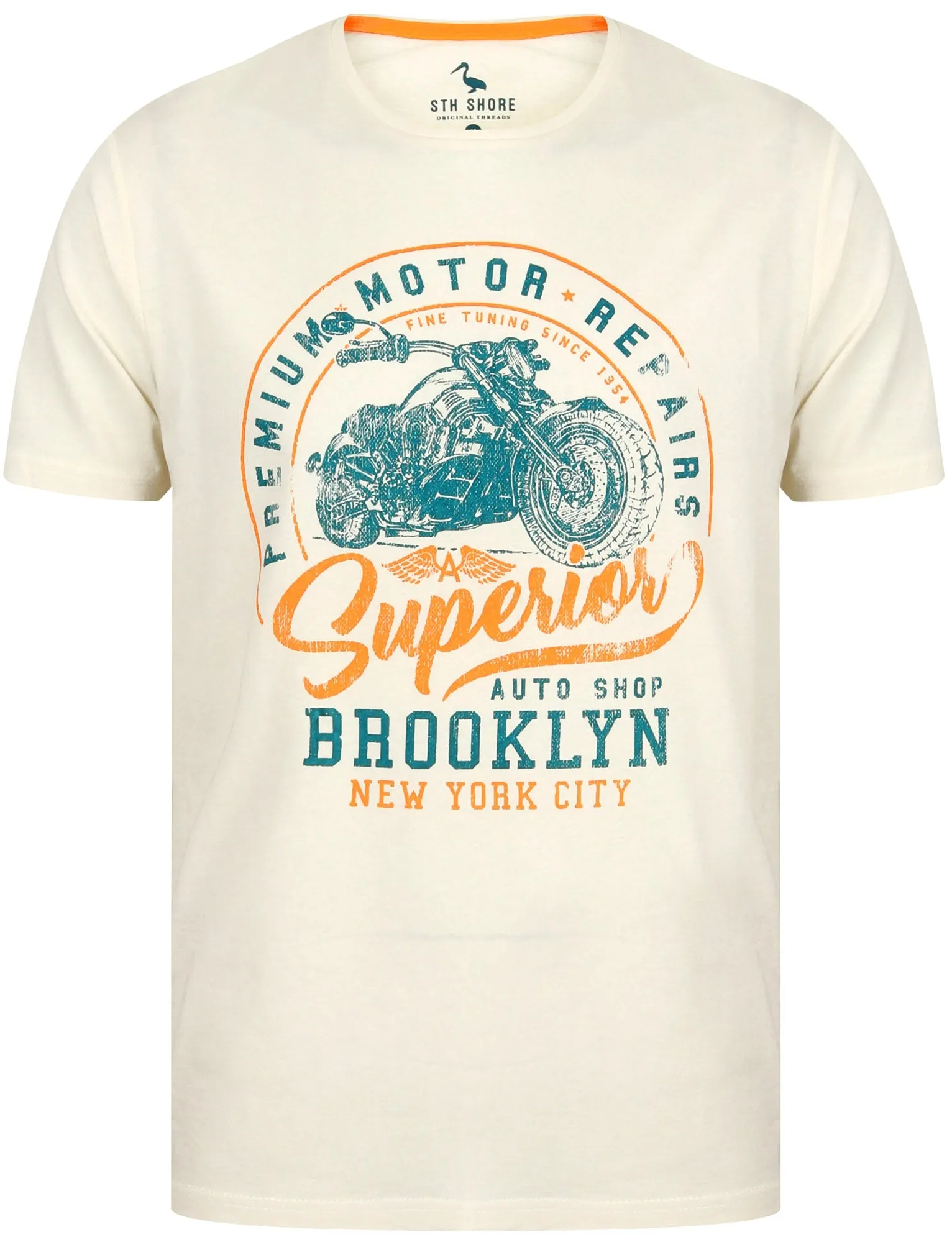 Auto Shop Motif Cotton T-Shirt In Snow White - South Shore