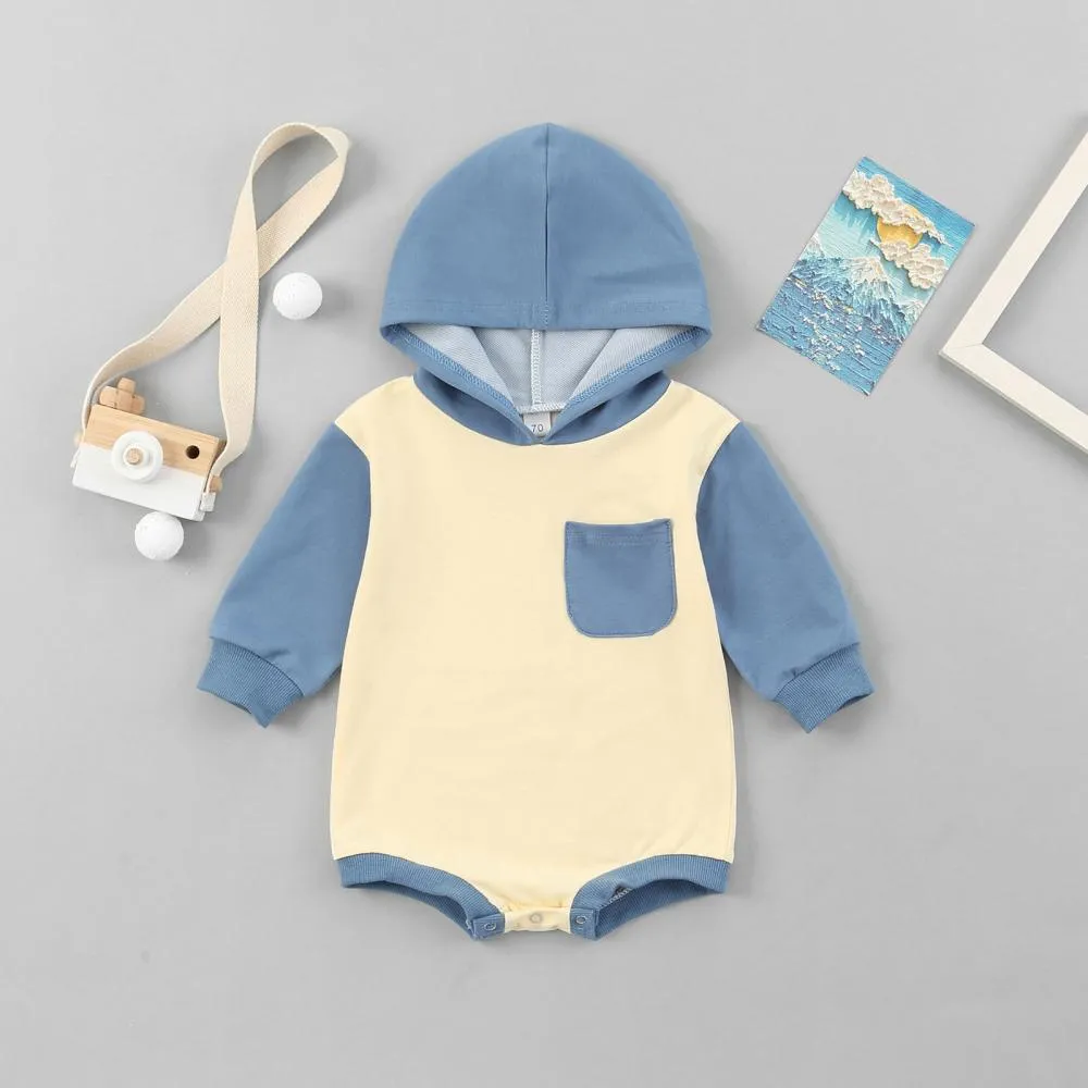 Autumn Toddler Colorblock Hooded Romper Baby Clothes Wholesale