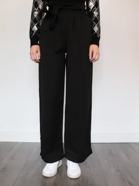 BD Belted Ruffle Edge Wide Leg Pants in Black