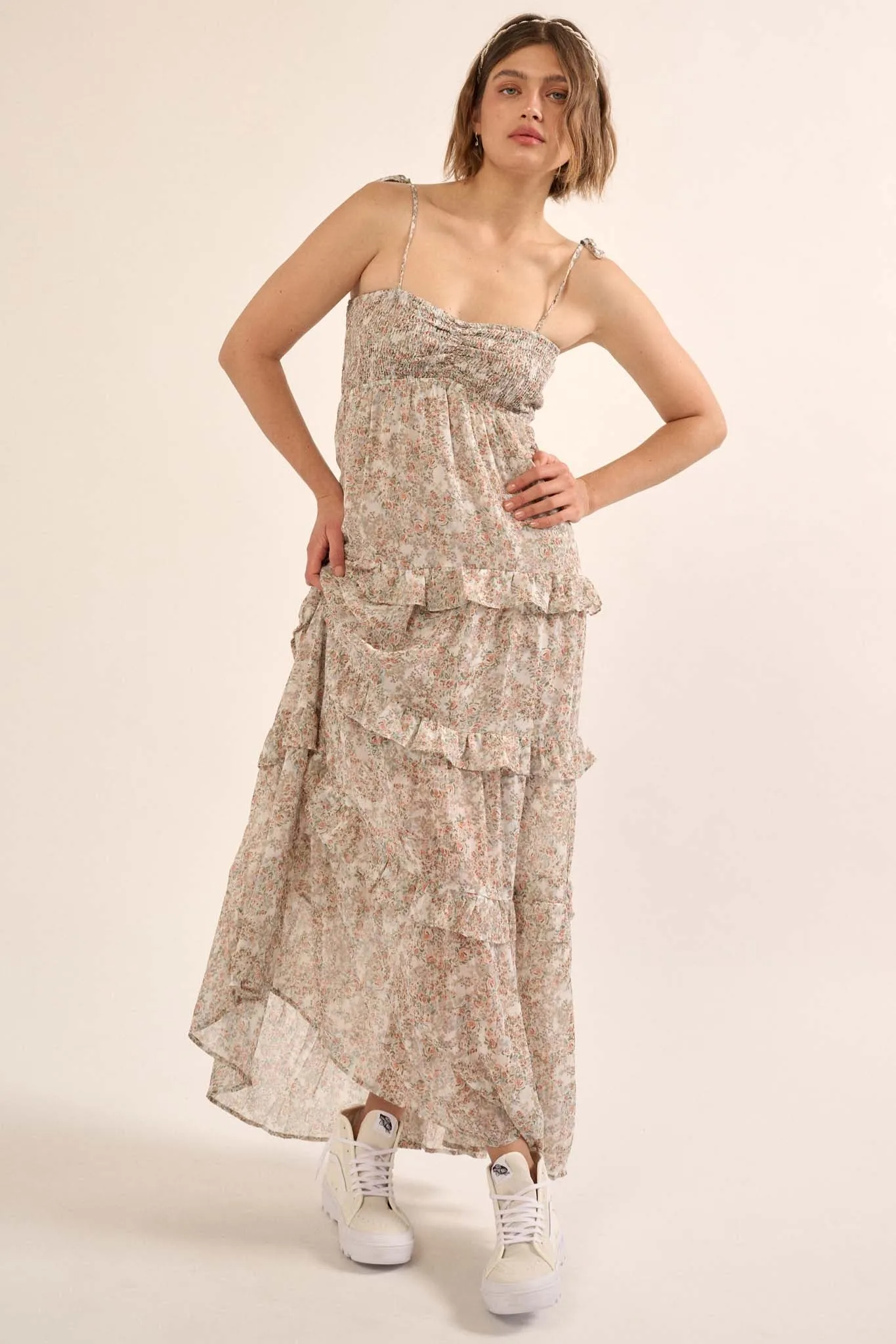 Bed of Roses Tiered Floral Chiffon Maxi Dress