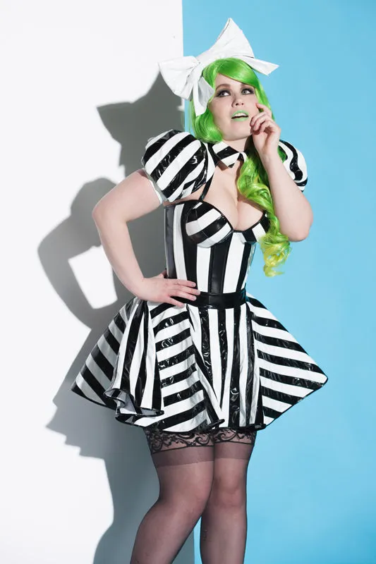 Beetlejuice Padded bust cup striped PVC Corset