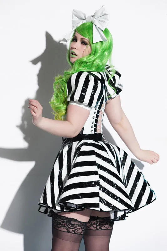 Beetlejuice Padded bust cup striped PVC Corset