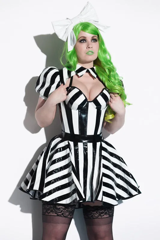 Beetlejuice Padded bust cup striped PVC Corset