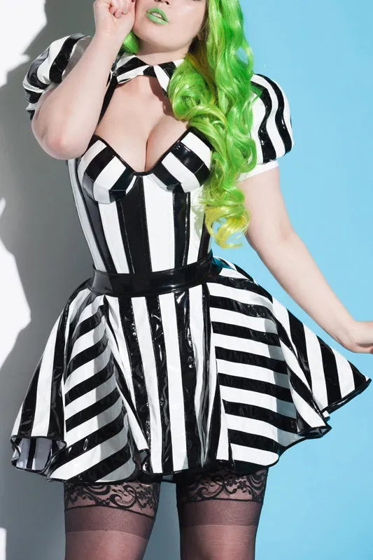 Beetlejuice Padded bust cup striped PVC Corset