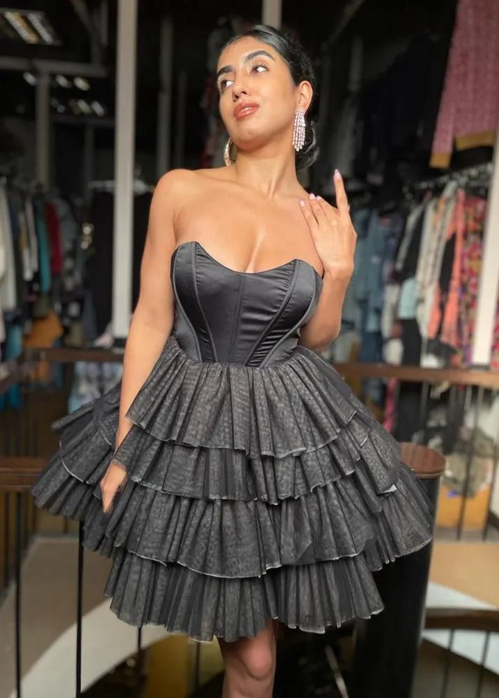 Belle Black Ruffle Tulle Puff Corset Dress