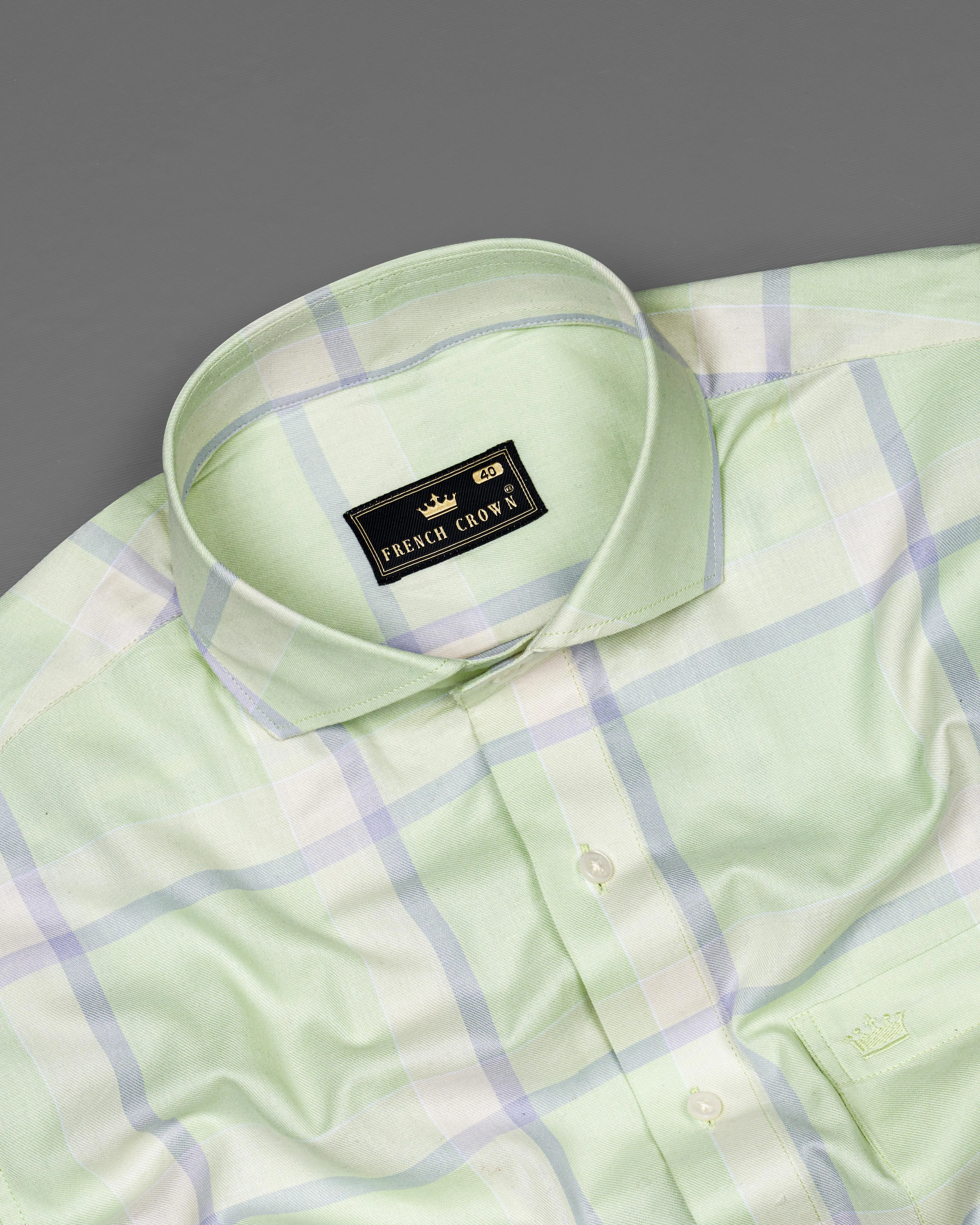 Beryl Green Twill Windowpane Premium Cotton Shirt