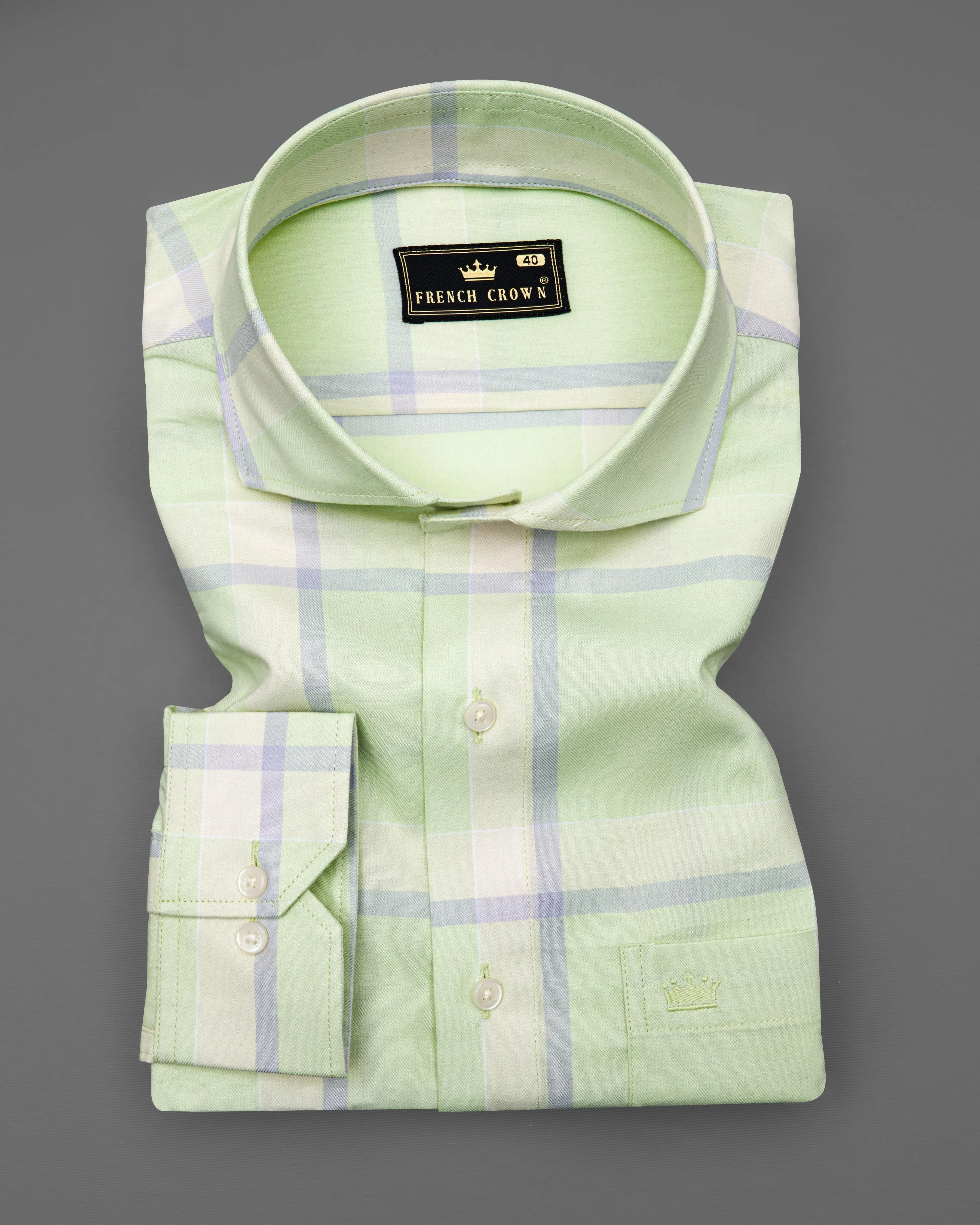 Beryl Green Twill Windowpane Premium Cotton Shirt