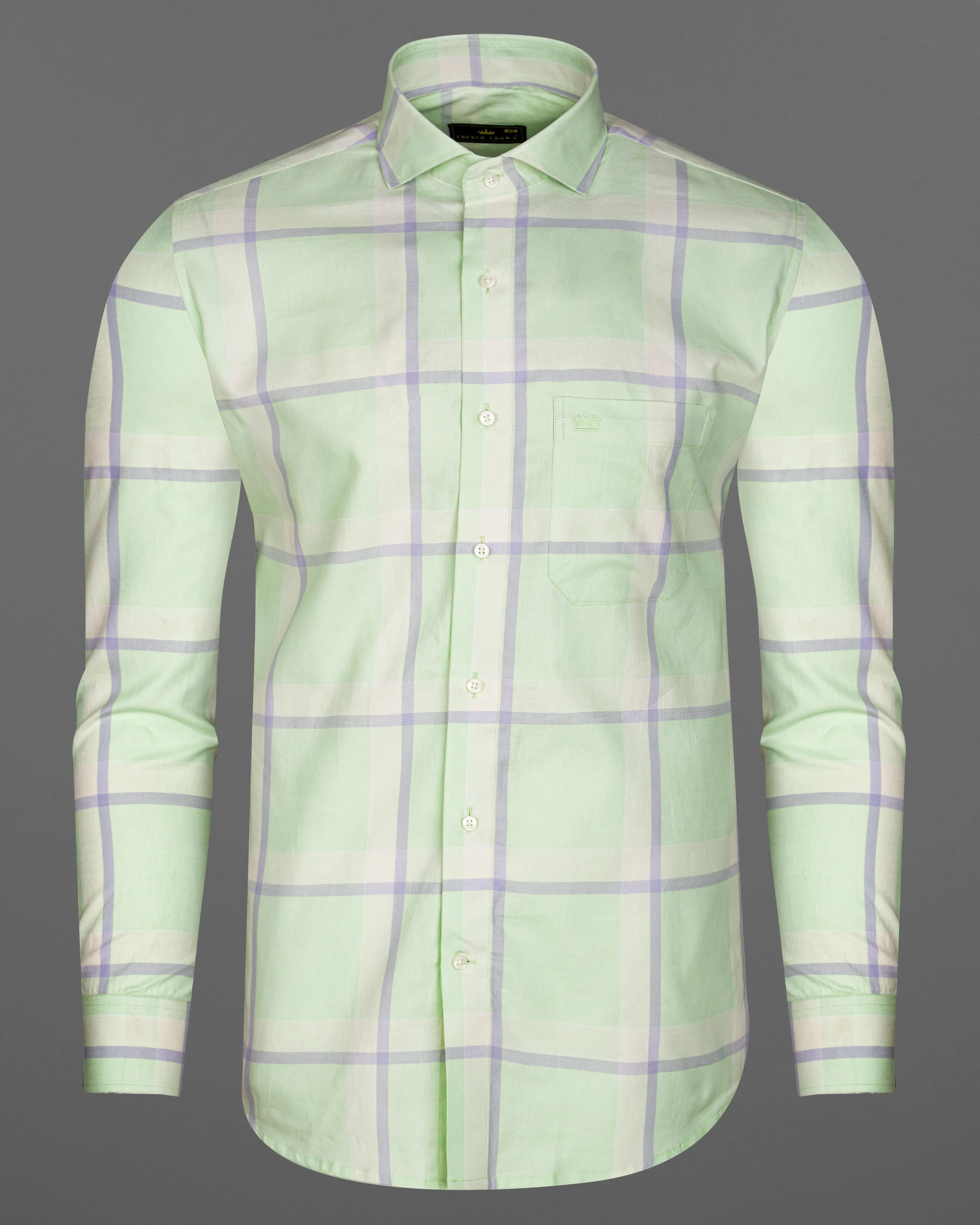 Beryl Green Twill Windowpane Premium Cotton Shirt